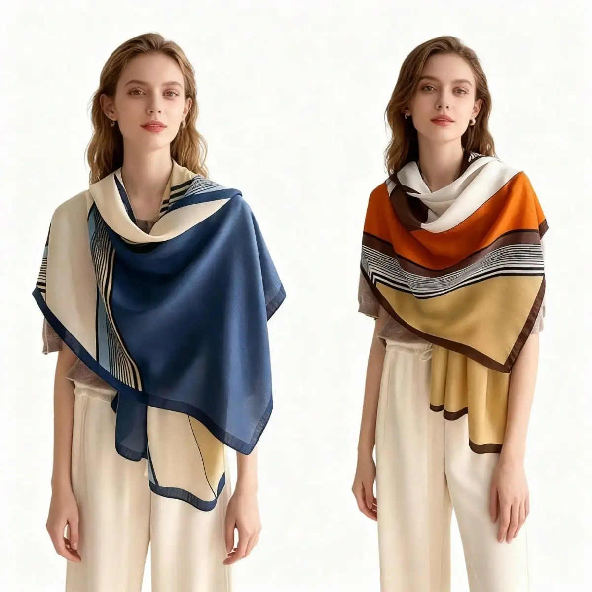1/2 Color-Block Fashion Geometric Plaid Scarf, Durable Medium Thick Warm Neck Warmer And Elegant Shawl For Air-Conditioned Rooms