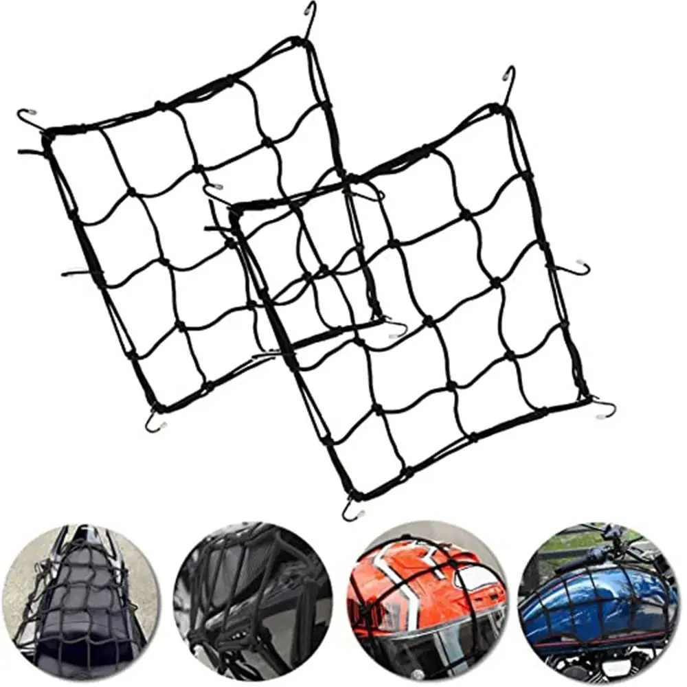 1pc Motorcycle Luggage Net Bike 6 Hooks Hold down Fuel Tank Luggage Mesh Web Bungee Black Motorcycle Bike Tank Car Styling