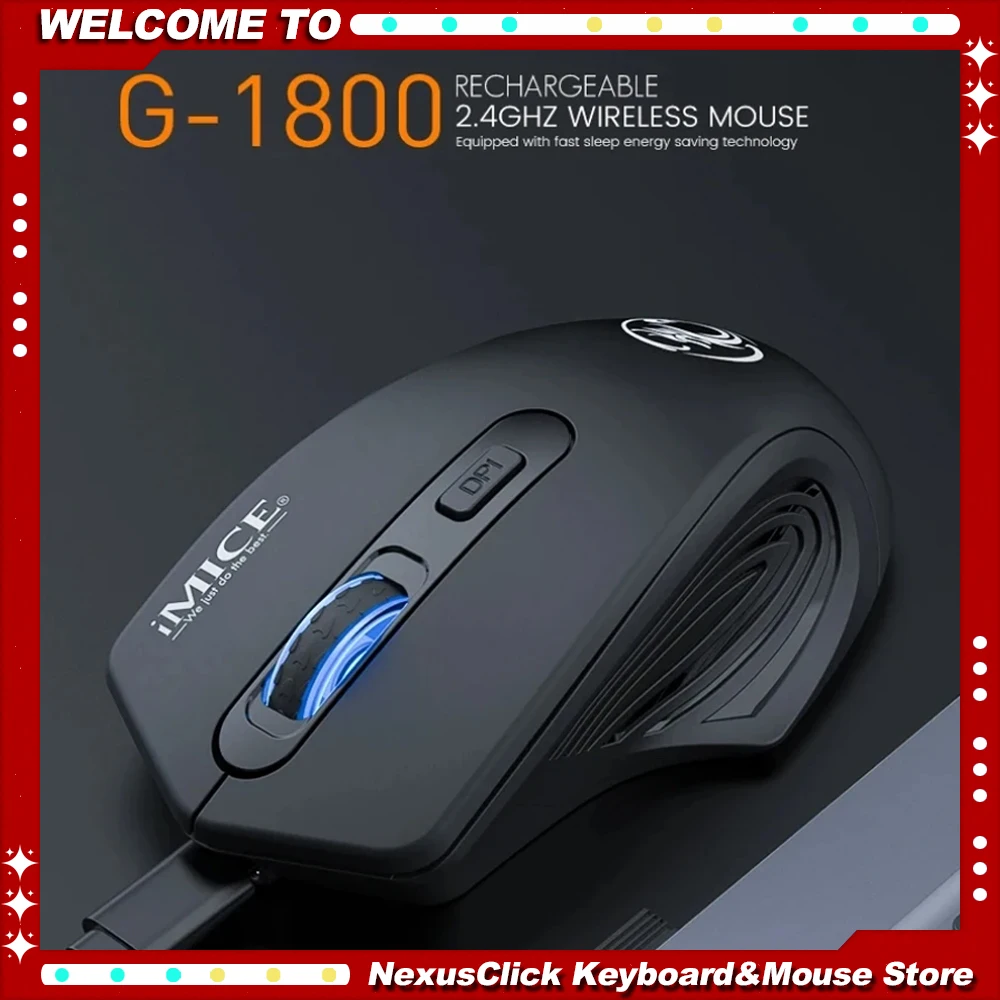 IMICE 2.4G Wireless Gaming Mouse 4Keys Backlit Ergonomic Rechargeable 1600DPI Adjustable Mice for PC Gamer Computer Desktop