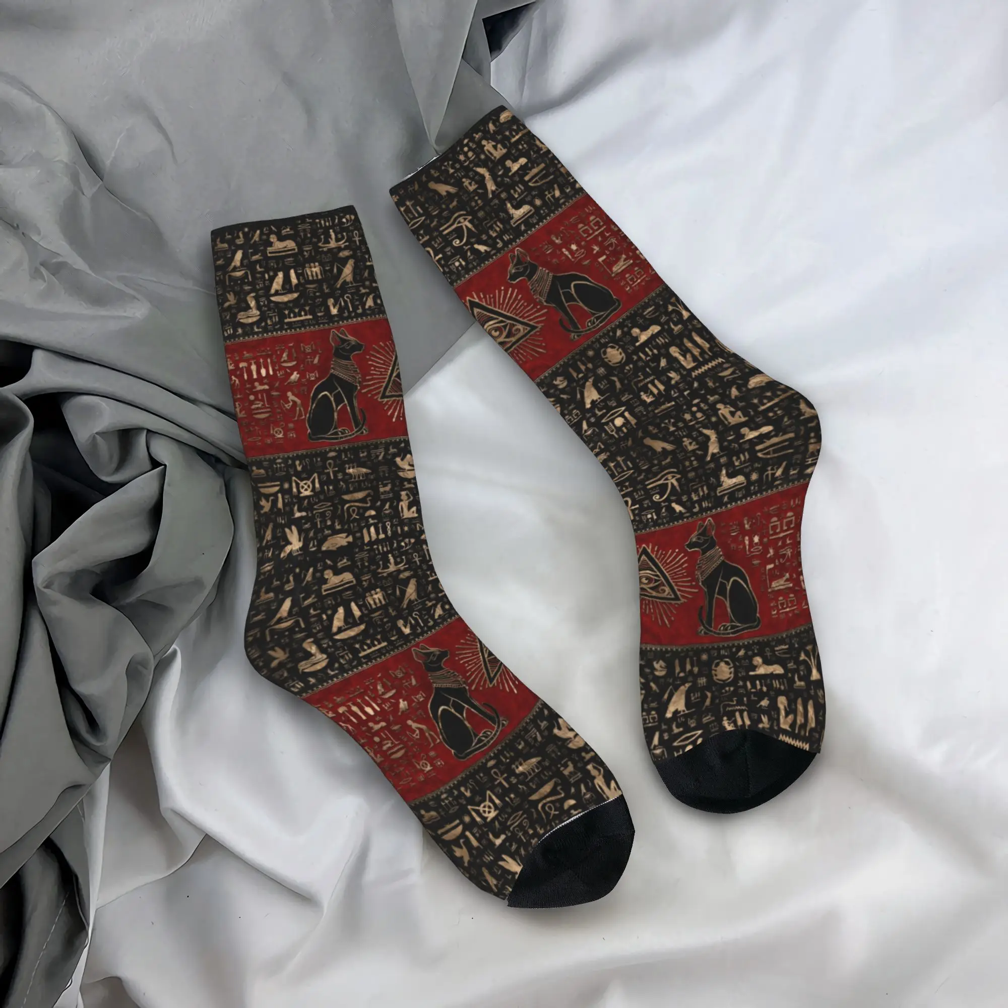 Custom Ancient Egypt Eye of Horus Men's Crew Socks Unisex Kawaii Egyptian Bastet Cat Spring Summer Autumn Winter Dress Socks