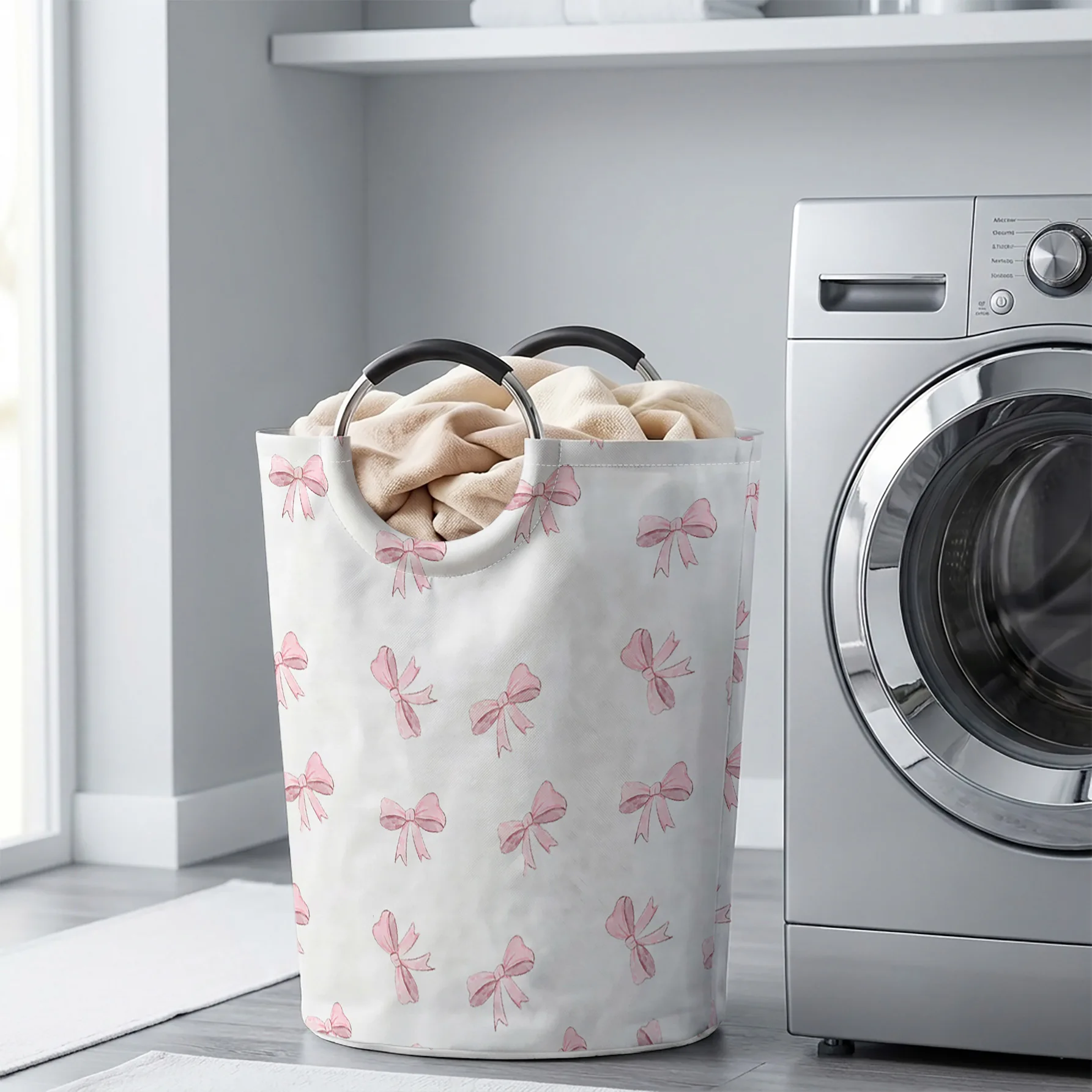 Hand Drawn Pink Bow All Over Print Handheld Storage Basket, For Laundry, Bedroom & Home Sundries Storage