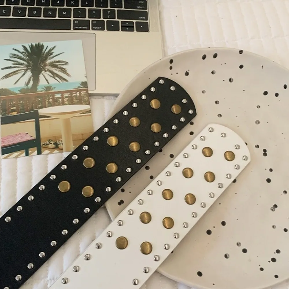 أزياء المفاجئة زر واسعة حزام للنساء أسلوب فاسق القوطية برشام حزام الخصر الخصر ختم اللباس الأمريكي حزام البنطال الجينز الفتيات حار