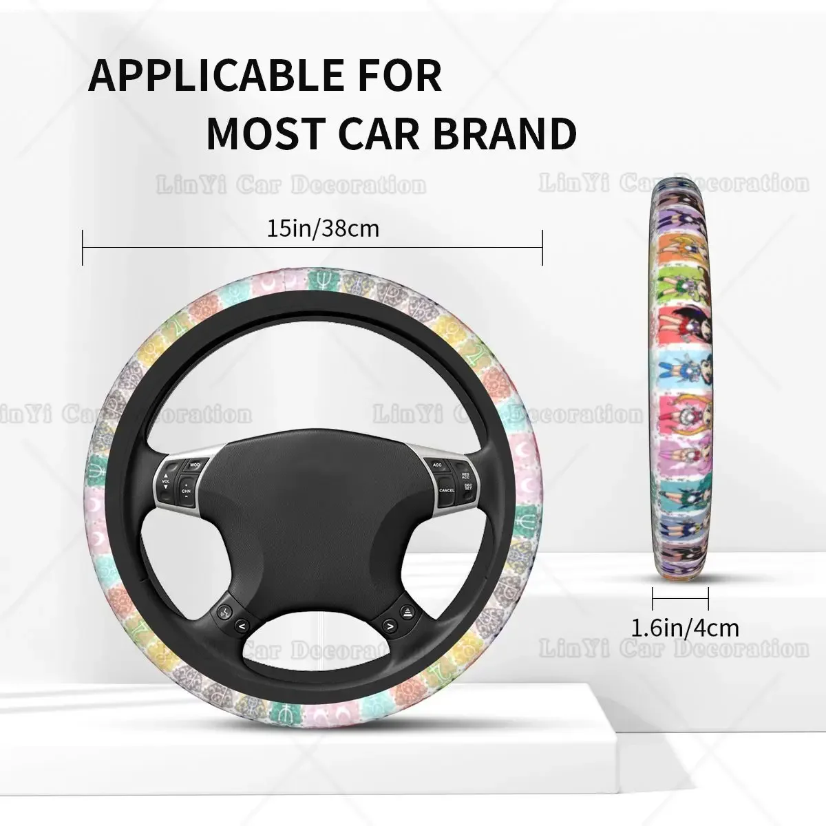 Moon Girl Anime Car Steering Wheel Cover Universal 15 In Elastic Cartoon Collage Suitable Car-styling Steering-Wheel Accessories