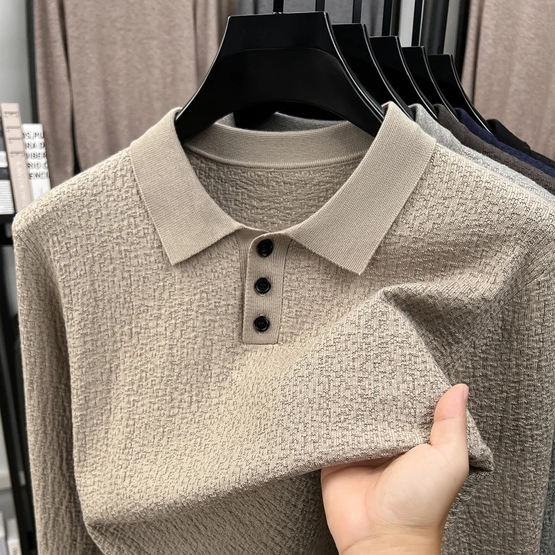 Personality fashion printed knitted long sleeve polo shirt men's high-quality soft comfort autumn new item casual lapel sweater