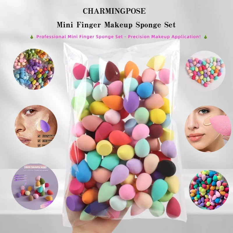 مجموعة إسفنجة مكياج صغيرة للأصابع - منتفخة تجميل خالية من السيليكون لكريم الأساس الدقيق ومزج خافي العيوب، وأدوات التجميل أثناء السفر