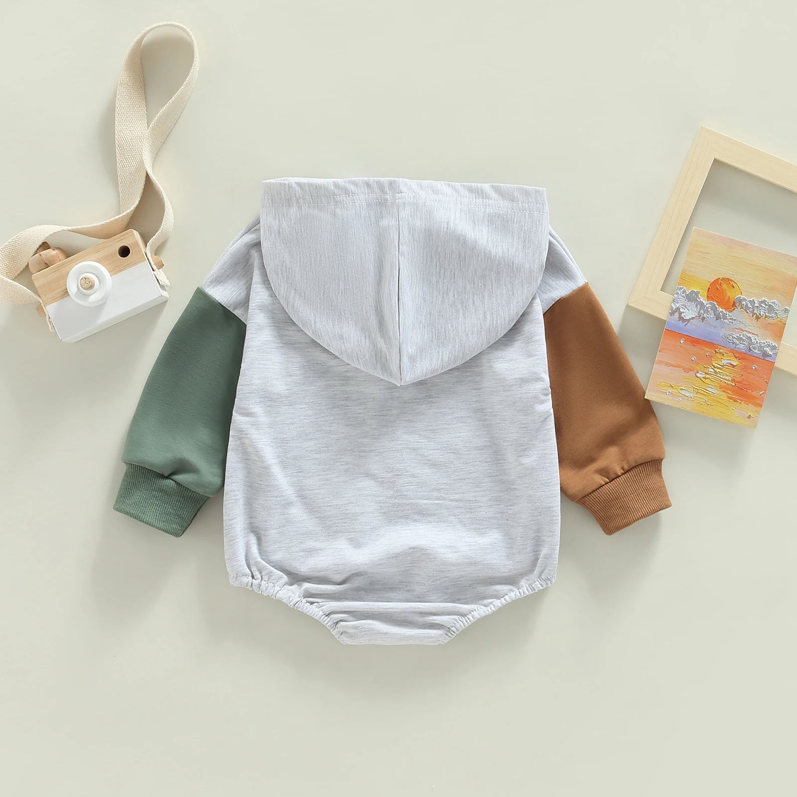 Fall =Newborn Baby Boy Clothes Color Block Oversized Hoodie Sweatshirt Romper with Pocket Top Fall Baby Warm Bodysuit Outfits