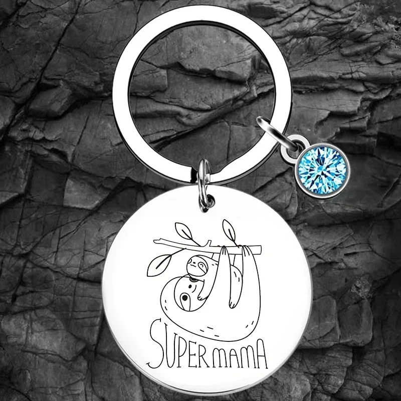 Super Mama Sloth Keychain Sloth lover gift Key Rings animal sloth Mom and Kid gifts