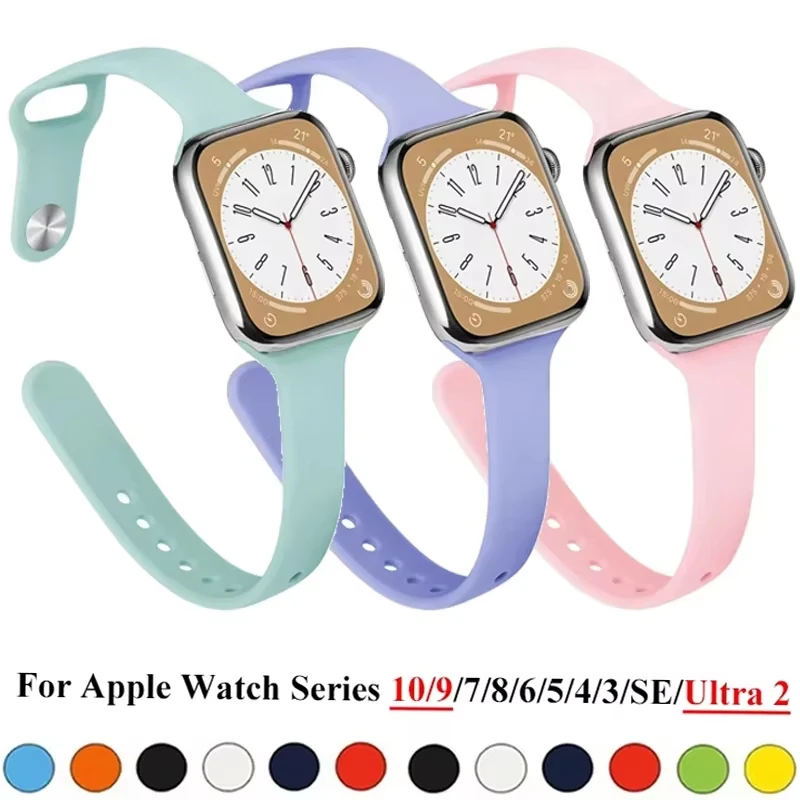 Breathable Silicone Strap For Apple Watch Bands 11 42mm 46mm 40mm 41mm 44mm 45 Elegant bracelet iwatch series 10 9 8 7 6 5 SE 3