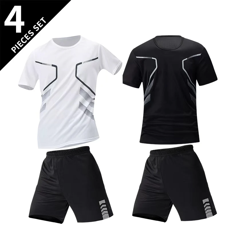 2-Piece Men's Set Summer Short Sleeved Set Solid Color Quick Drying Sports Loose And Breathable Sports Comfortable And Casual