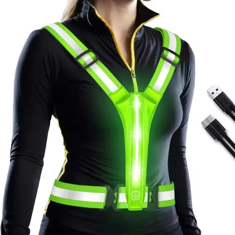 Adjustable Elastic Flashing LED High Visibility Reflective Vest Outdoor Sports Cycling Safety Night Running Vest