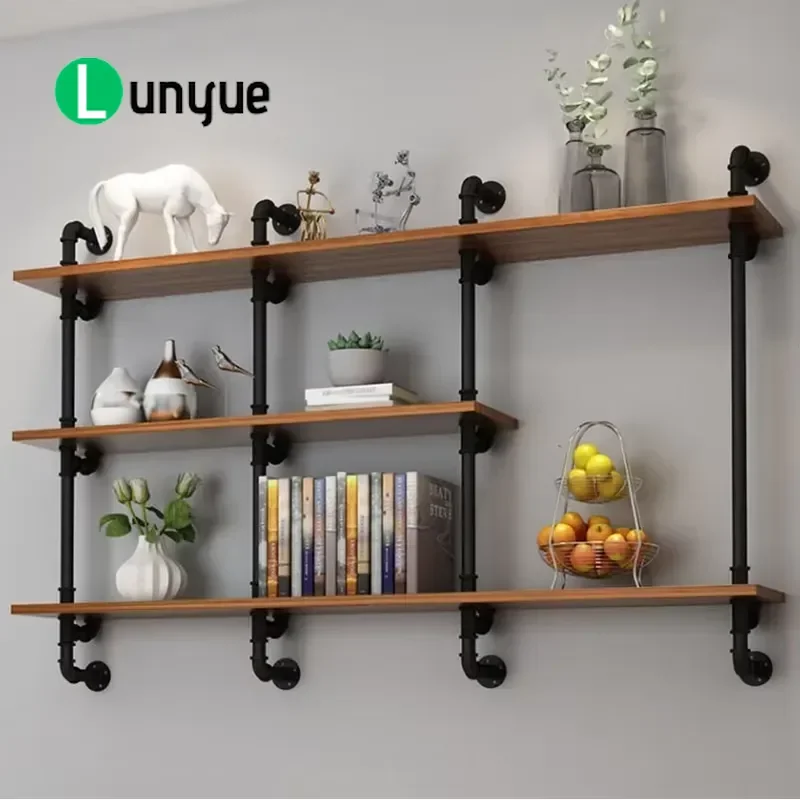 Industrial Vintage Wall Mounted Wine Rack Iron Pipe Hanging Bracket DIY Storage Shelf Bookshelf for Home Bar Cafe Decor
