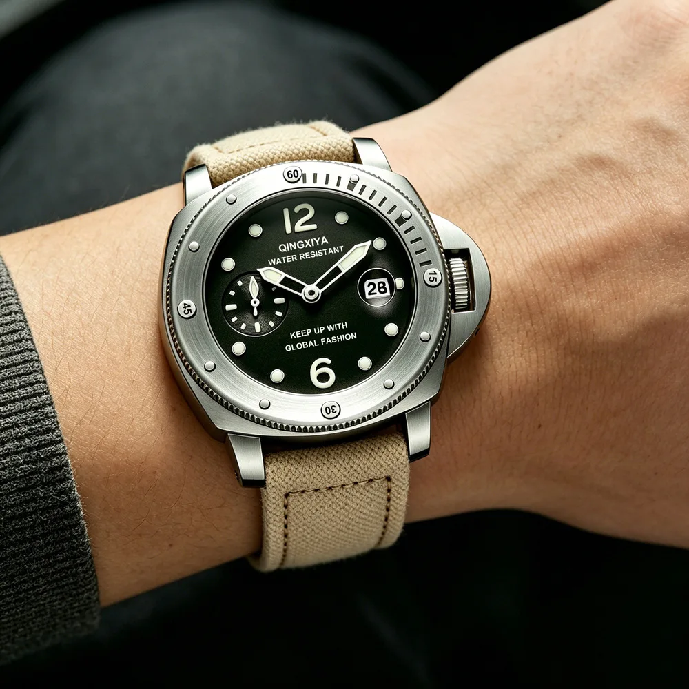Hot Selling Multifunctional Military Style High Quality Khaki Quartz Watches Men Luminous Second Hand Subdial Male Watch Clock