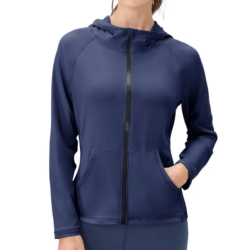 Women Sport Jackets Zipper Long Sleeve Pocket Yoga Tops Coat Slim Running Sweatshirts Female Quick Drying Gym Fitness Cardigan