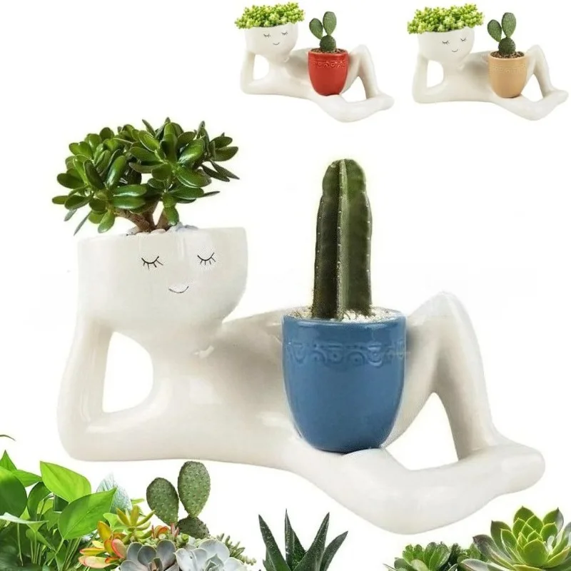 

Funny 2-in-1 indoor plant flowerpot with drainage hole and plug, universal succulent, cactus, desktop decoration ornament