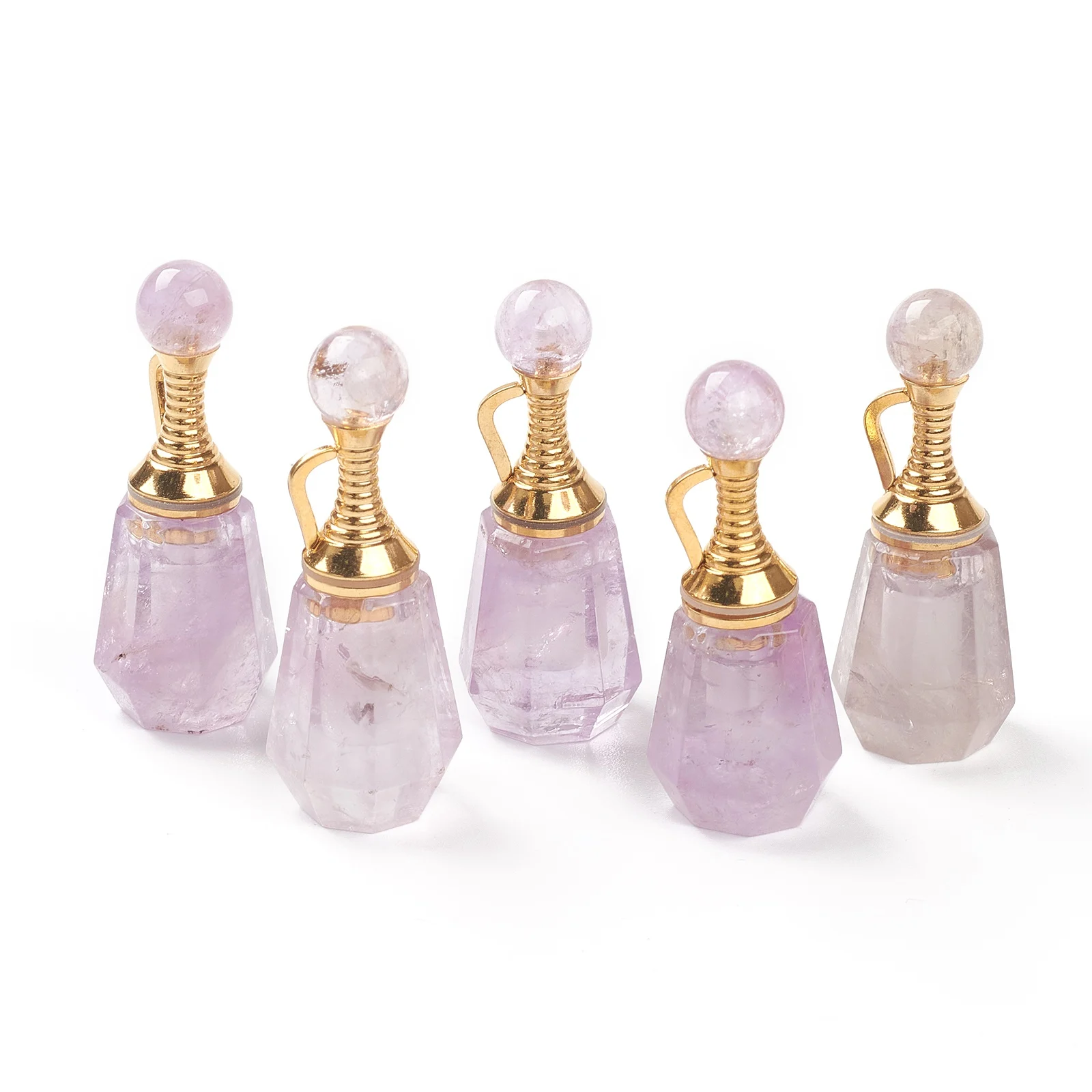 2pcs Faceted Natural Stone Openable Perfume Bottle Essential Oil Bottles for Jewelry Making Women Necklace Pendant