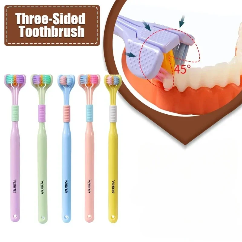 

3D Stereo Three-Sided Toothbrush Ultra Fine Soft Hair Adult Toothbrush Tongue Scraper Deep Cleaning Health Oral Care Teeth Brush