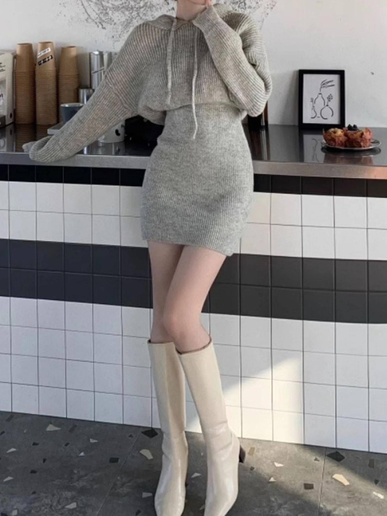 Mini robe à capuche élégante à manches longues pour femmes, mode automne-hiver, Chic, élégante, jupe portefeuille unie, tenue décontractée