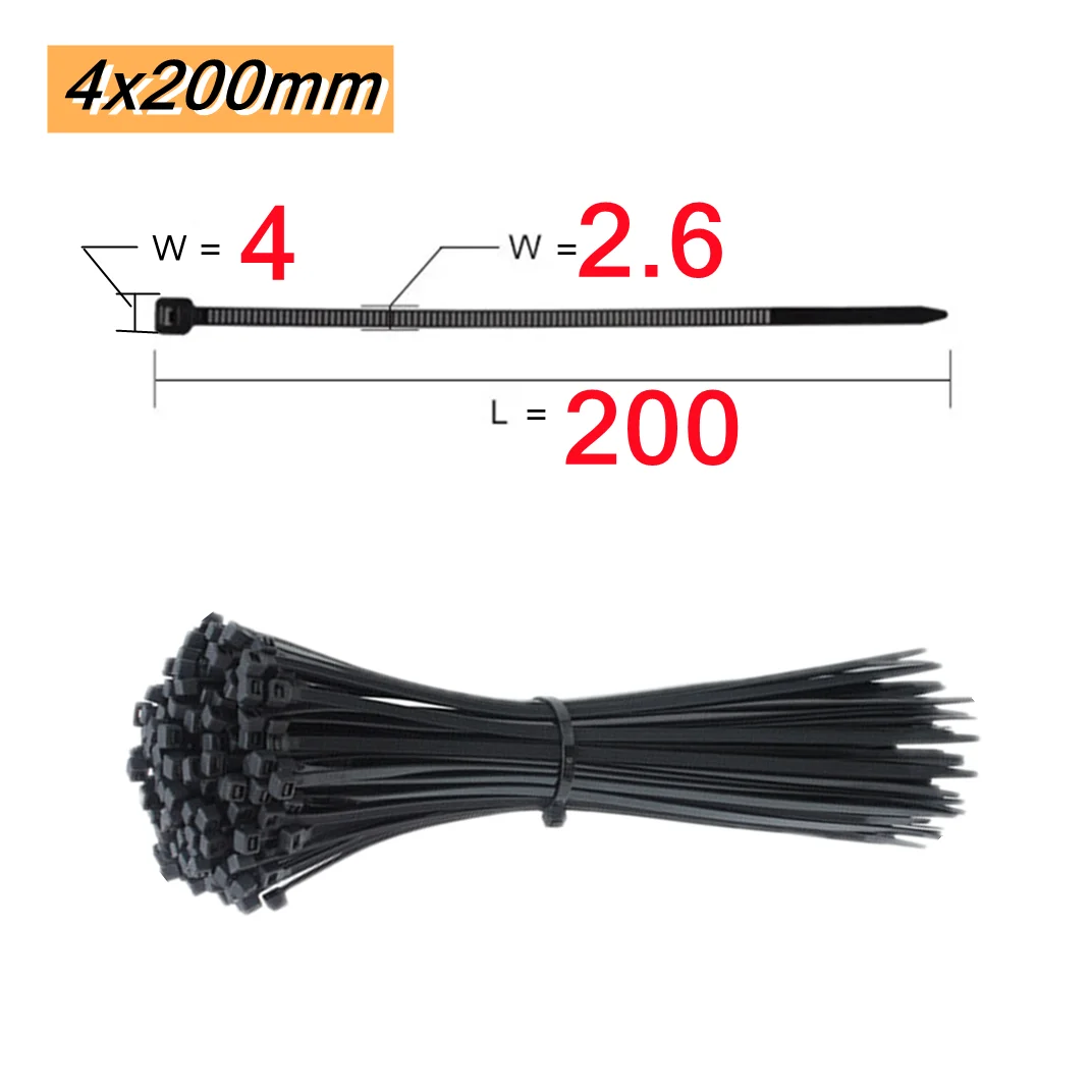 100 Stück selbstsichernde Kunststoff-Nylon-Kabelbinder, 100 Stück schwarze Kabelbinder, Befestigungsring, Kabelbinder, Zip-Wraps, Nylon-Kabelbinder-Set – Detail 8