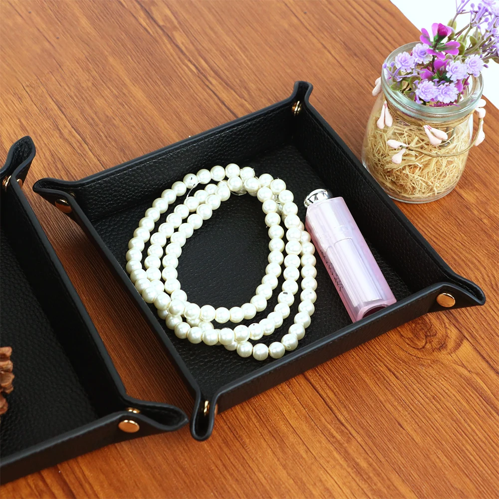 Customized Name PU Leather Storage Box for Home Clutter Organization - Entrance Key, Cosmetics and Jewelry Storage Tray