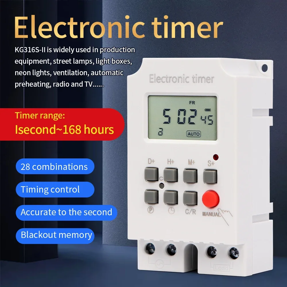 Automatic Electronic Timer Switch Relay 220V 25A Weekly 7 Days Minutes Second 168 Hours Time Control Programmable Timer