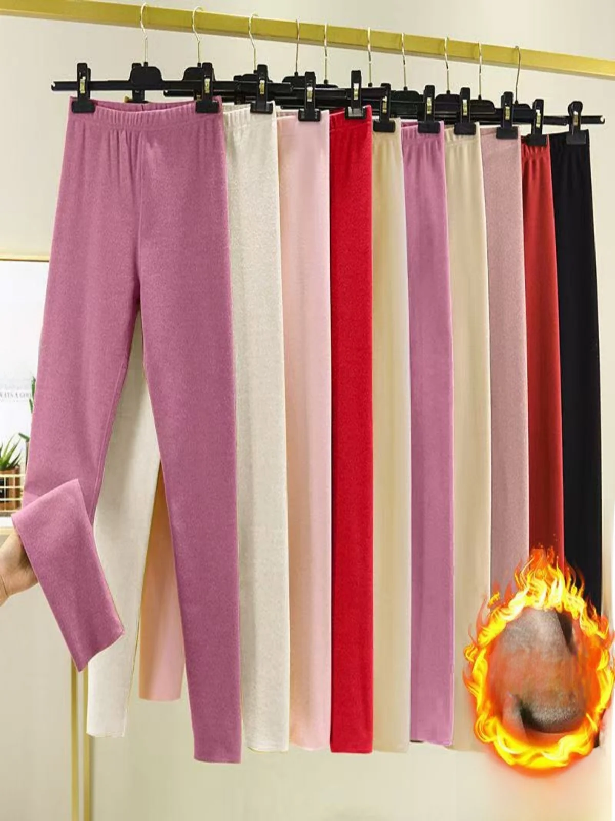Women's Thermal Fleece Lined Trousers Single Two-Piece Warm Tight Fit Autumn Winter Pants No-Trace Base Layer Trousers