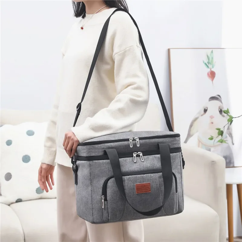 Insulated Double-Layer Tote Cooler Bag - Large Capacity Lunch Box Women/Men, Leakproof Picnic & School Bag with Adjustable Strap