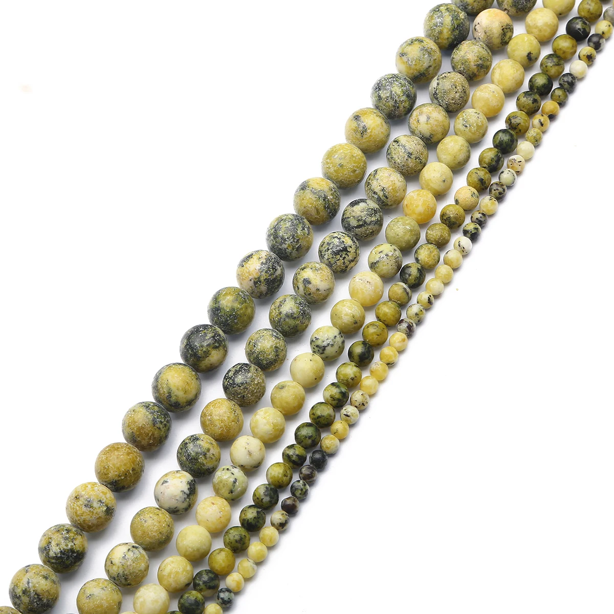 Natursteinperlen aus grasgelbem Türkis, natürliche, matt polierte, lose, runde Perlen für die Schmuckherstellung, DIY-Armbandzubehör – Detail 5