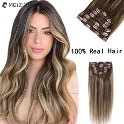 Highlight Clip In Hair Extensions 7PCS Straight 100% Real Hair Clip In Human Extensions Hair For Women Clip-on Hair 14-24 Inch