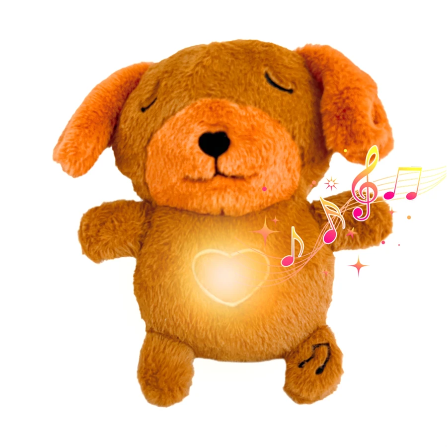 Breathing music and light-up salamander doll dog plush toy, four-speed adjustment switch, helpful for sleep and home decoration