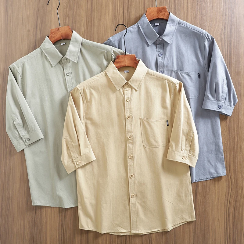 

Рубашка премиум-класса из 100% хлопка, мужская деловая повседневная рубашка с коротким рукавом и нагрудным карманом | Летняя коллекция в гонконгском стиле