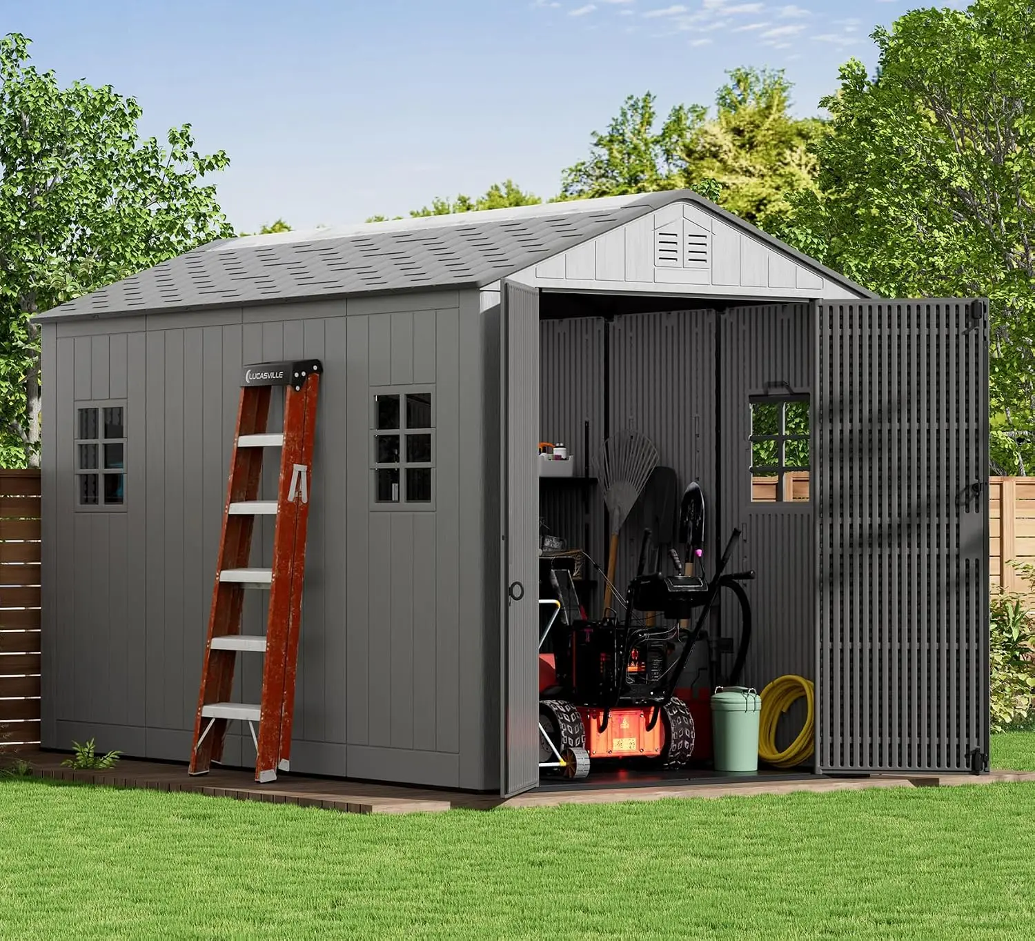 All-Weather Resin Storage Shed 6x11 Ft with Floor & Windows, Plastic Tool Shed for Backyard Patio Lawn, Customized