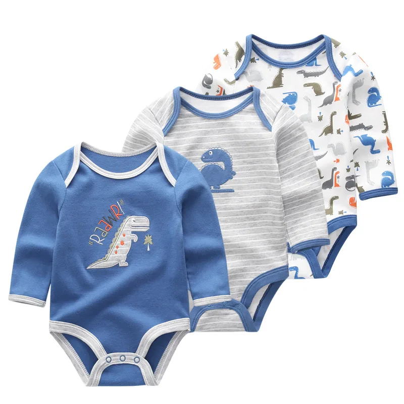 Cartoon Baby Boy Girl Bodysuits 3-Pack Unisex Long Sleeve Onesies Spring Autumn Cotton Infant Clothing Sets