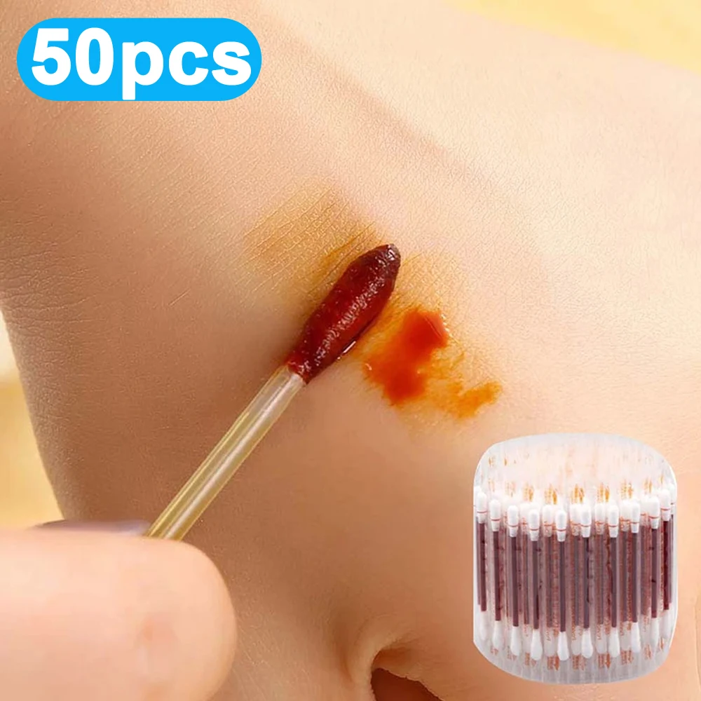 

50pcs Disposable Medical Alcohol Sticks Disinfection Iodine Cotton Swabs Cleaning Care Wound Cotton Swabs Emergency Aid Supplie