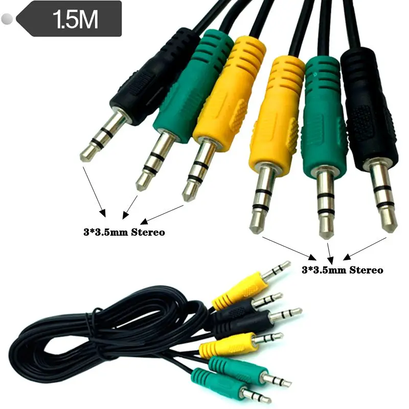 Three In One Stereo Sound Frequency Cable, 3.5mm Car Earphone 3 Male To 3 Male Car AUX Mobile Phone Sound Box Connection Cable