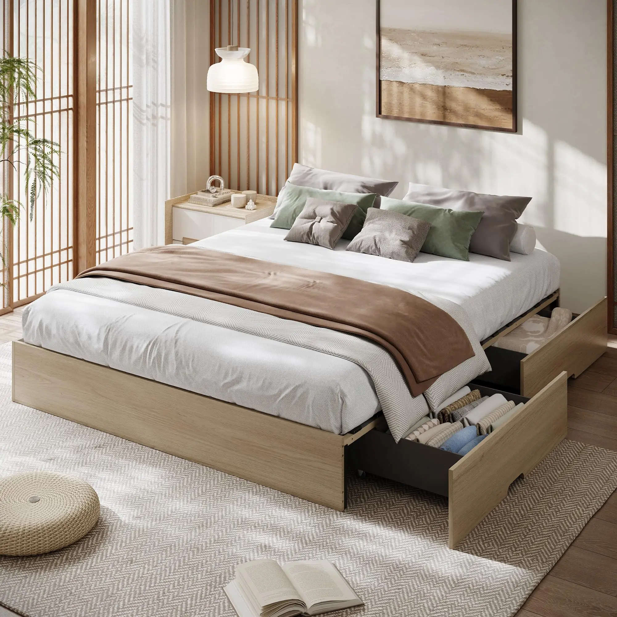 King King Bed Frame with 2 Storage Drawers, Wood Platform Floor Bed Frame - Aliexpress Deal