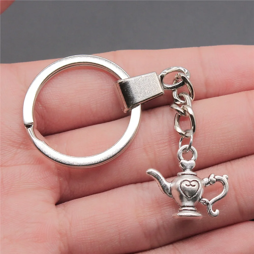 Men Keychain DIY Metal Holder Chain Vintage 2 Colors 21x19mm Teapot Pendant Keychain Dropshipping