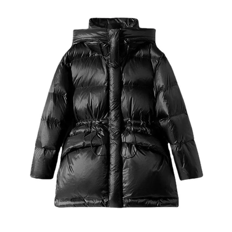 Premium  Hooded Goose Down Jacket Women's soft puffy High-end Winter Short slim Waist White goose down jacket