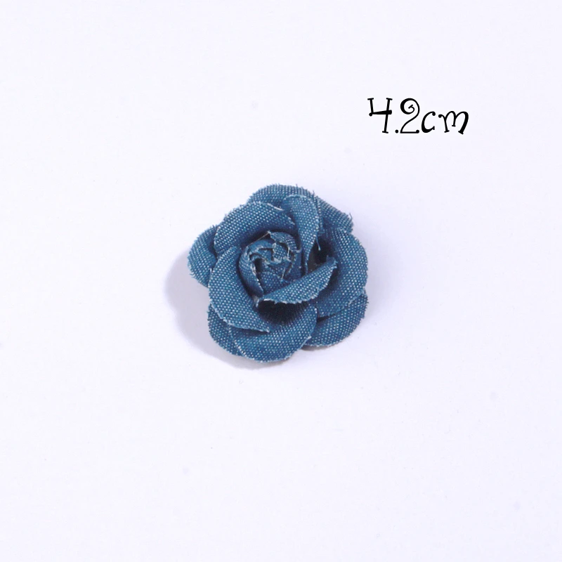 5pcs/lot Blue Denim Fabric Flowers Clothes Hats Dress Decoration Handmade Headdress Craft DIY for Baby Girls Hair Accessories