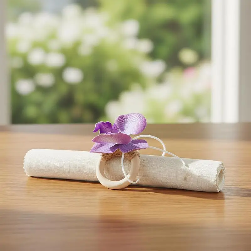 Wooden Napkin Rings With Subtle Orchid Texture Nordic Style For Wedding Catering Services And Hotel Dining Table Decor