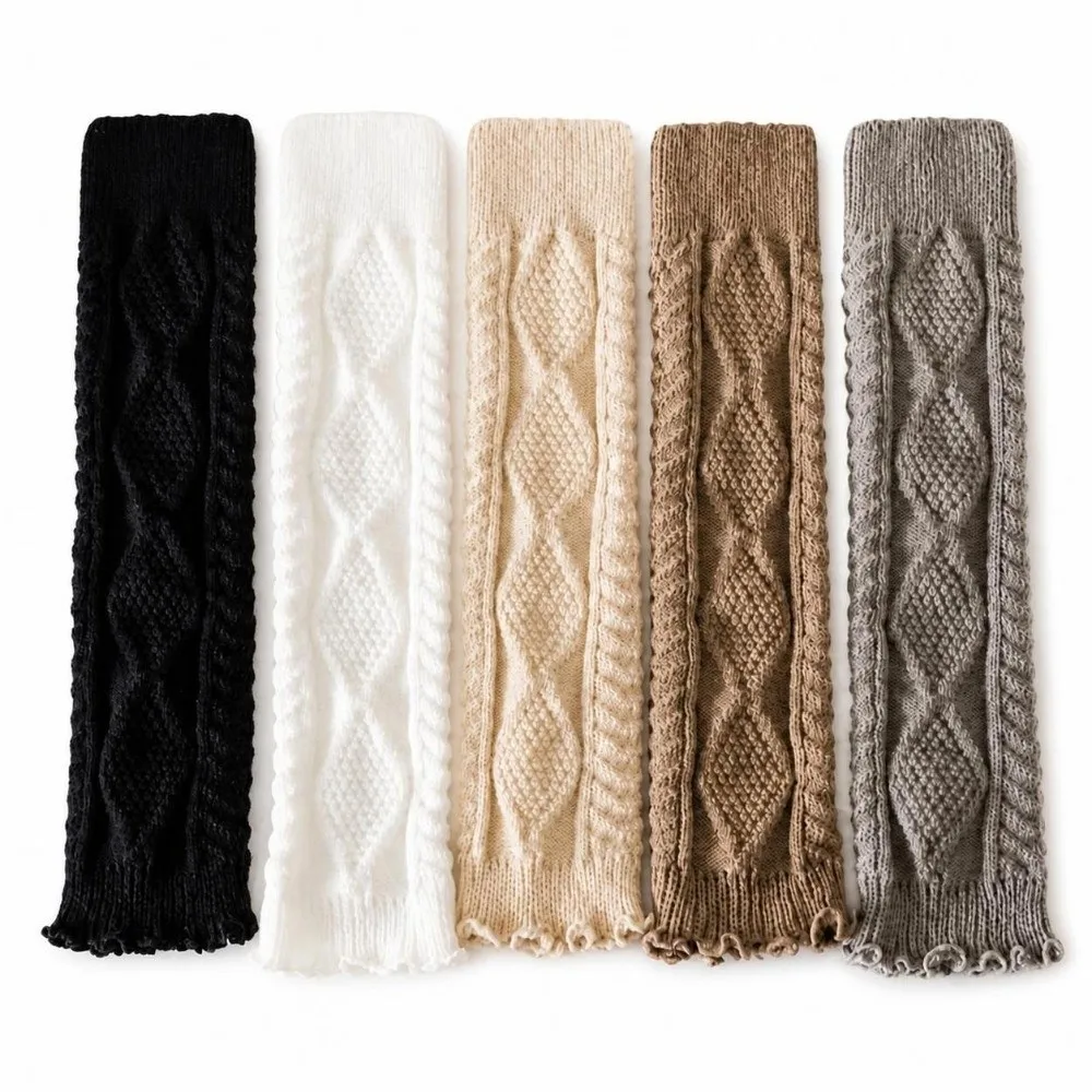 Lolita Knitted Knee Socks Vertical Stripe Solid Color Knee Sleeves Crochet Design Stacked Leg Warmers For Women
