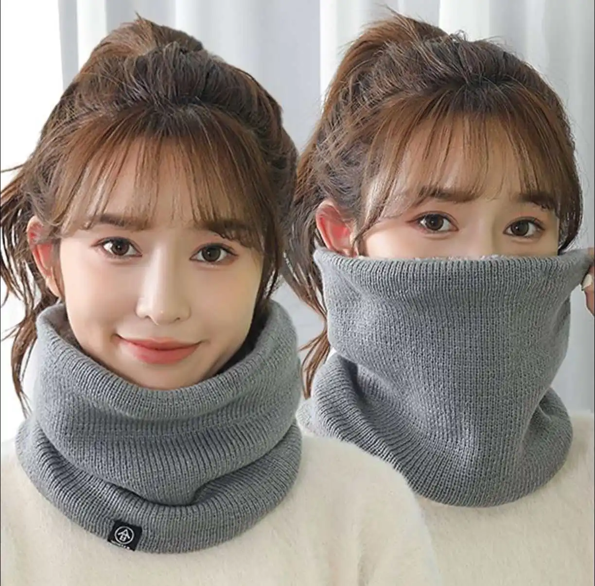 وشاح شتوي سميك من الصوف، لتدفئة الرقبة للجنسين، على الطراز الكوري، متعدد الاستخدامات للرياضات الخارجية وركوب الدراجات ومقاوم للبرد #3