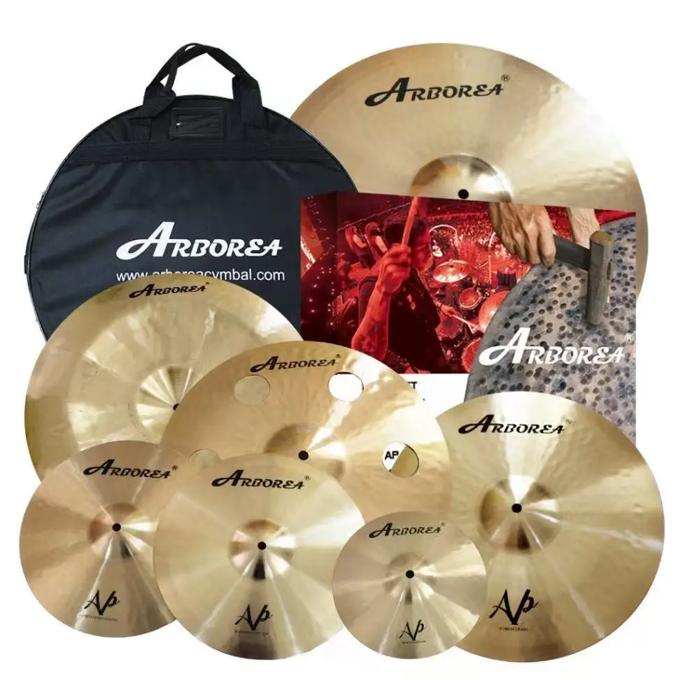 

Arborea Professional Bronze Cymbal Pack 7PCS 10"Splash+14"Hiihats+16"Crash+16"Ozone+18"China+20"Ride+Free Cymbal Bag and Box