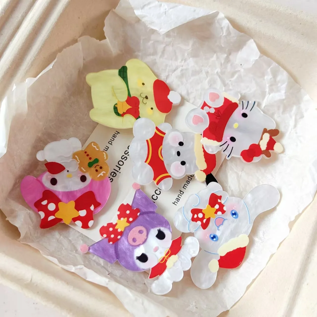 Hello Kitty Sanrio Cute Pachacco Kuromi My Melody Cinnamoroll New Year Hairpin Kawaii Small Headdress Hair Claw Clips Periphery