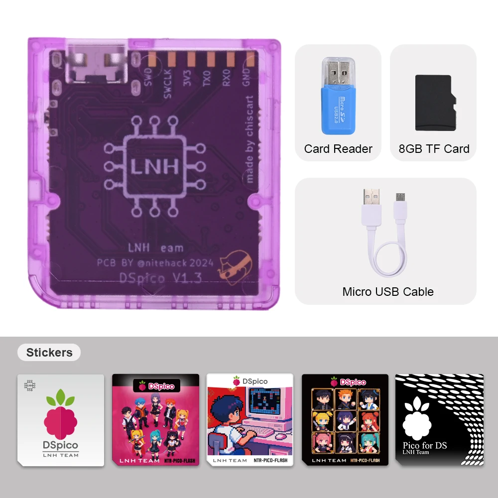 Chisfamily Micro USB Transparenter DSpico Spiele-Reader-Adapter 16 MBit Mit LED RP2040 für Nintendo DS, NDSL, DSi, 3DS Konsolen