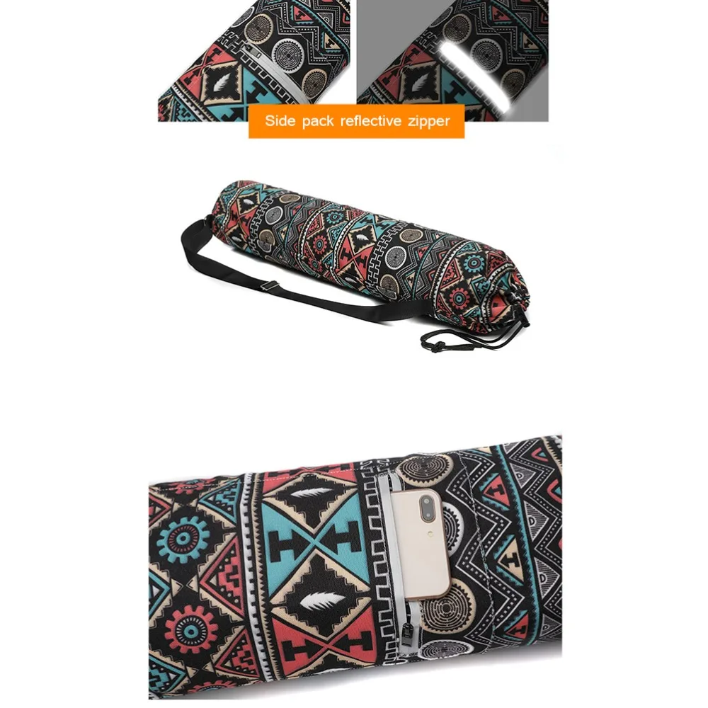 Convenient 75x16cm Yoga Mat Bag Printed Canvas Drawstring Closure Gym Bag Carrier Fitness Training Bag For Pilates Exercise