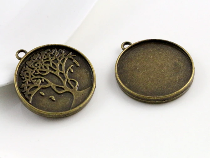 10pcs 20mm Inner Size Antique Silver Plated And Bronze Tree Style Cabochon Base Setting Charms Pendant