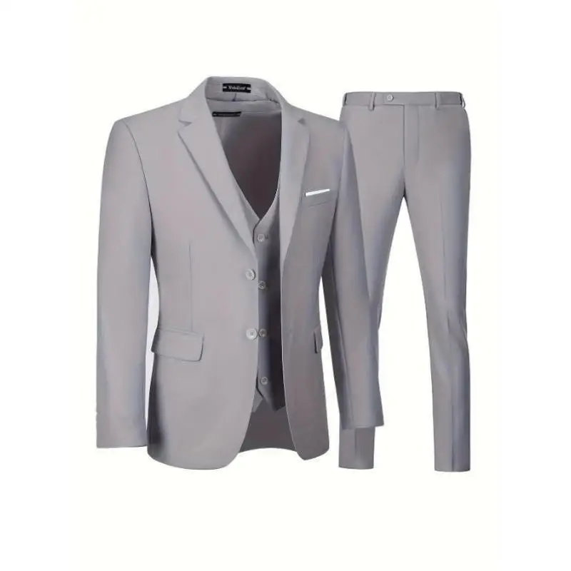 

Casual Slim Fit Men's Tee Piece Suit Leisure Faionable Youthful Sle Double Slit Thiened Seven Sve Buttoned Pure Color