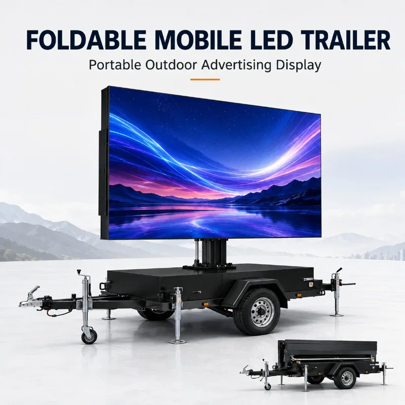 Outdoor LED Trailer Display 5.12x2.88m Hydraulic Lift 270 Degree Rotation Mobile Digital Billboard for Concert Sports Events