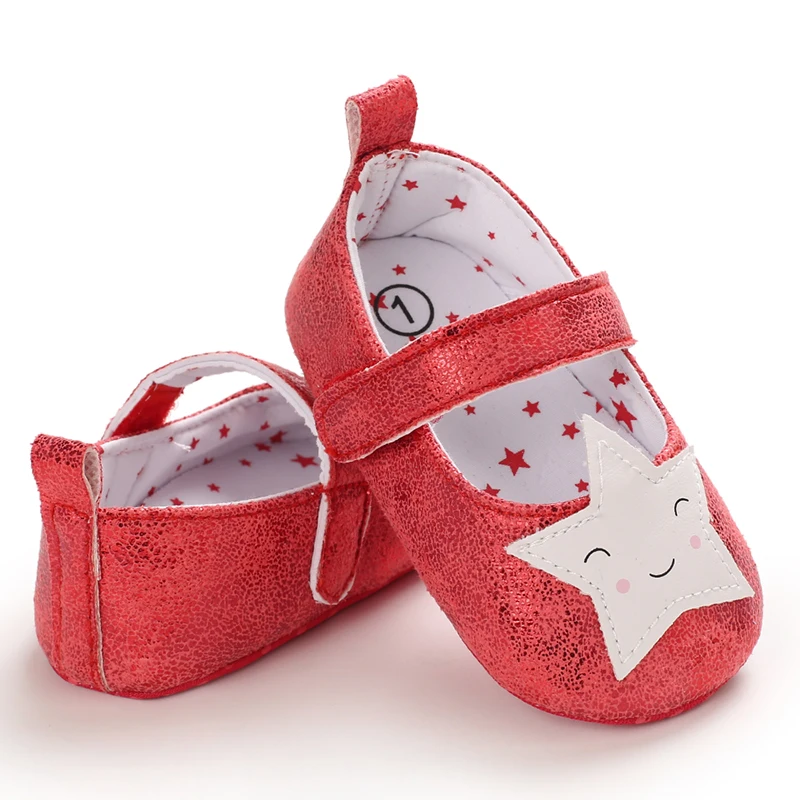 Cute Red 0-18M Baby Girl Princess Shoes With Star Embellishment Soft Sole Baby Shoes The First Walking Shoes