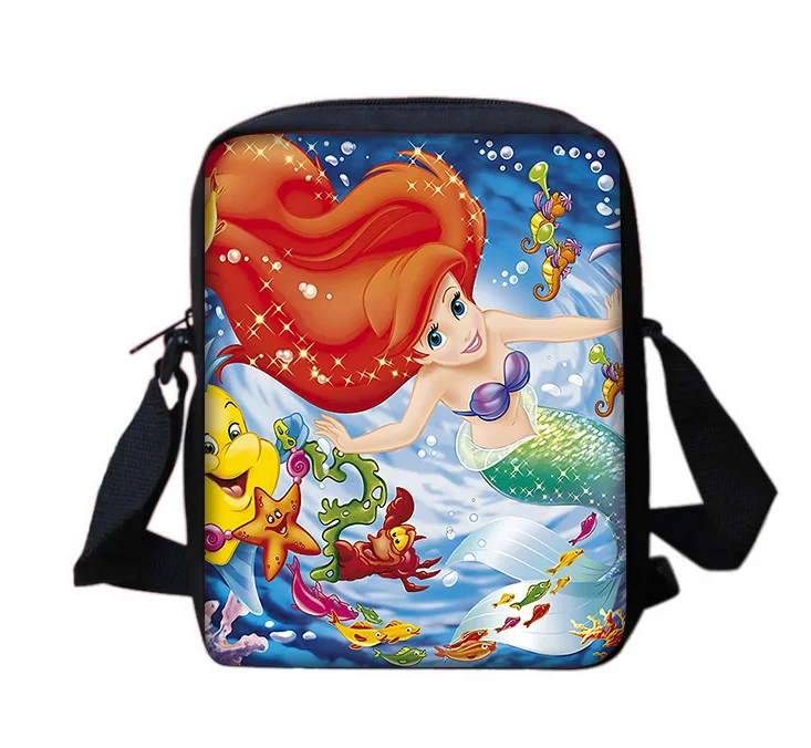 Bolsa mensageiro de ombro com estampa Disney para homens e mulheres, princesa sereia, Ariel, bolsa casual, bolsa de compras, bolsa para telefone, criança, meninos, meninas